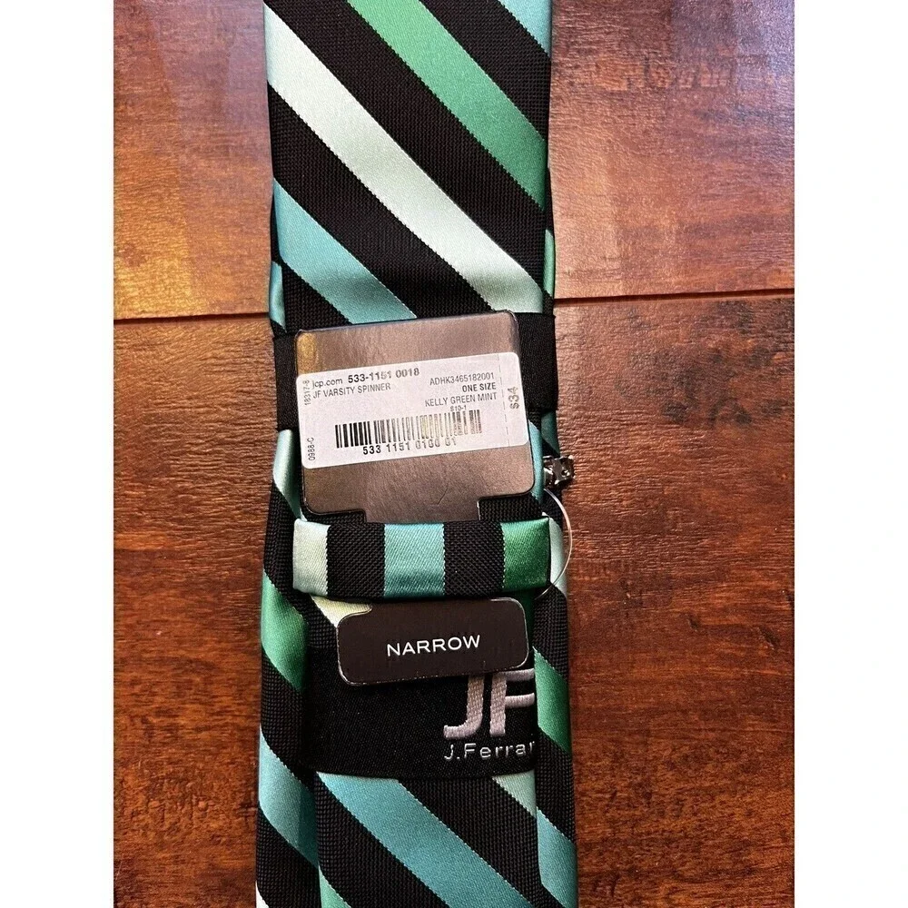 J. Ferrar Narrow Stripe Kelly Green Tie